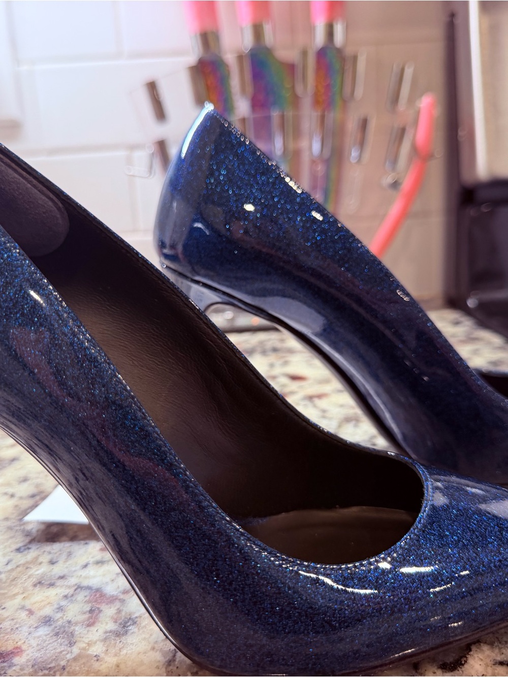 Blue glitter pointed toe Balmain pumps
